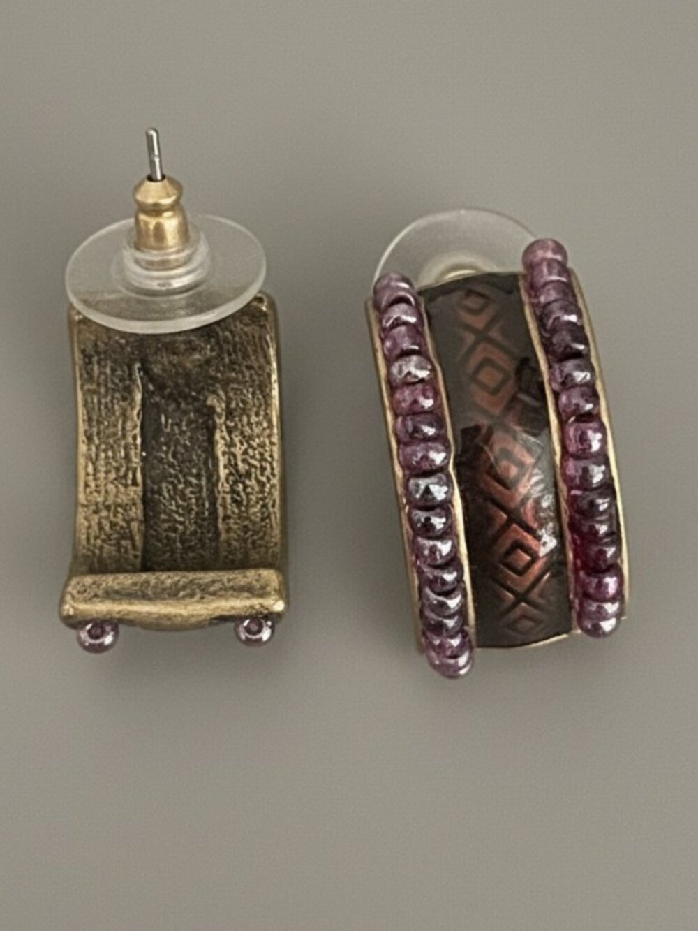 Half Round Hoop Earrings Deep Purple Gold - Picture 3 of 4